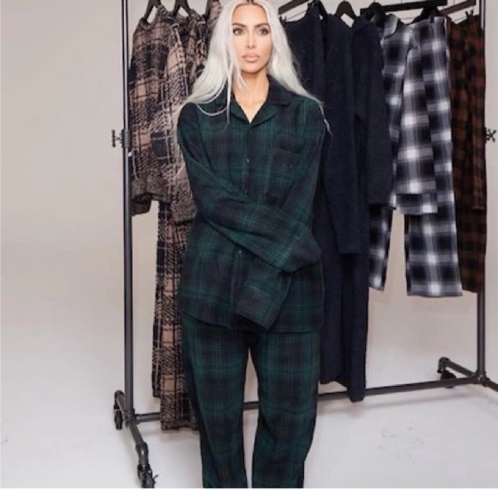 SKIMS Green Plaid Unisex Fleece Pajamas